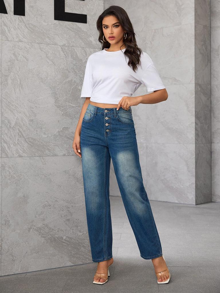 2023 Spring & Autumn Women's Casual Loose Slimming Straight-Leg Culottes Jeans