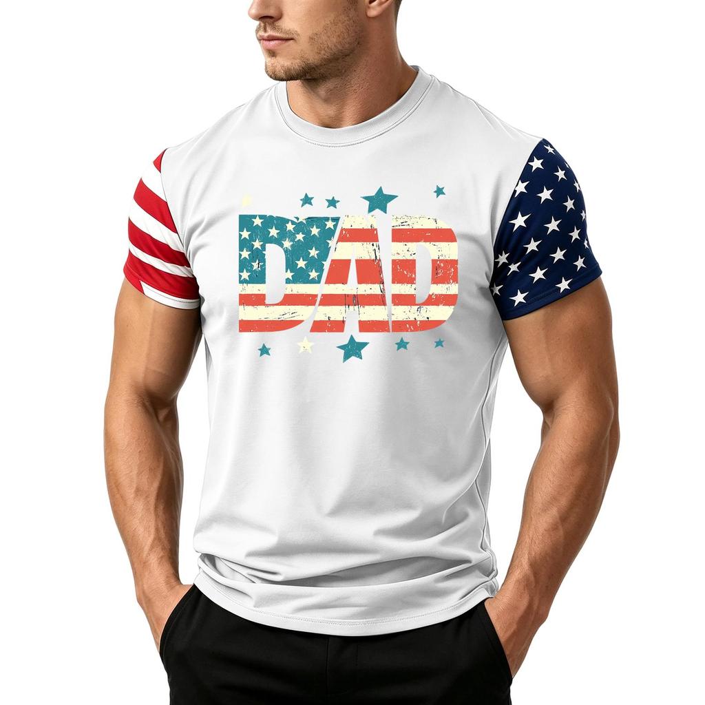 Men's Loose Fit Short Sleeve T Shirt Dad Print American Flag Sleeves Casual Summer Daily Wear Top for Fathers Day Independence Day
