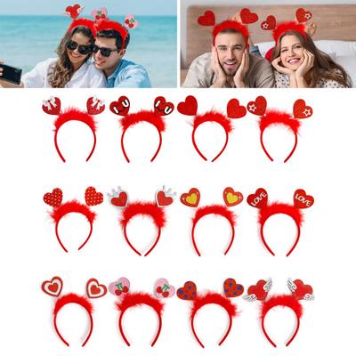 Valentinstag Stirnband Herz Schleife Dekor Künstliche Feder Hochzeit Tanz Stirnband Haarbefestigung Zubehör