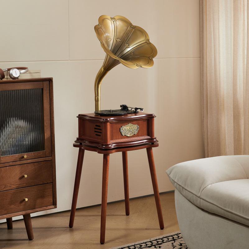 Tang Dian European-Style Gramophone LP Record Player - Creative Copper Wood Home Decor Audio Ornament for Living Room