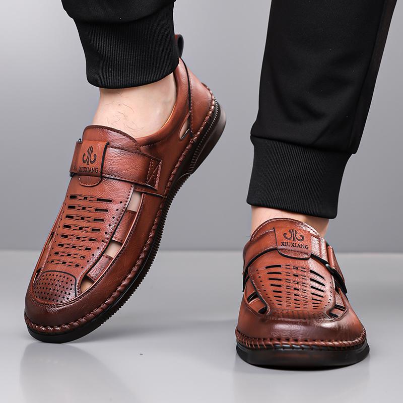 Men's Sandals Shoes Genuine Leather Anti-slip Breathable Hollow Outdoor Sports Beach Shoes Casual Sandals