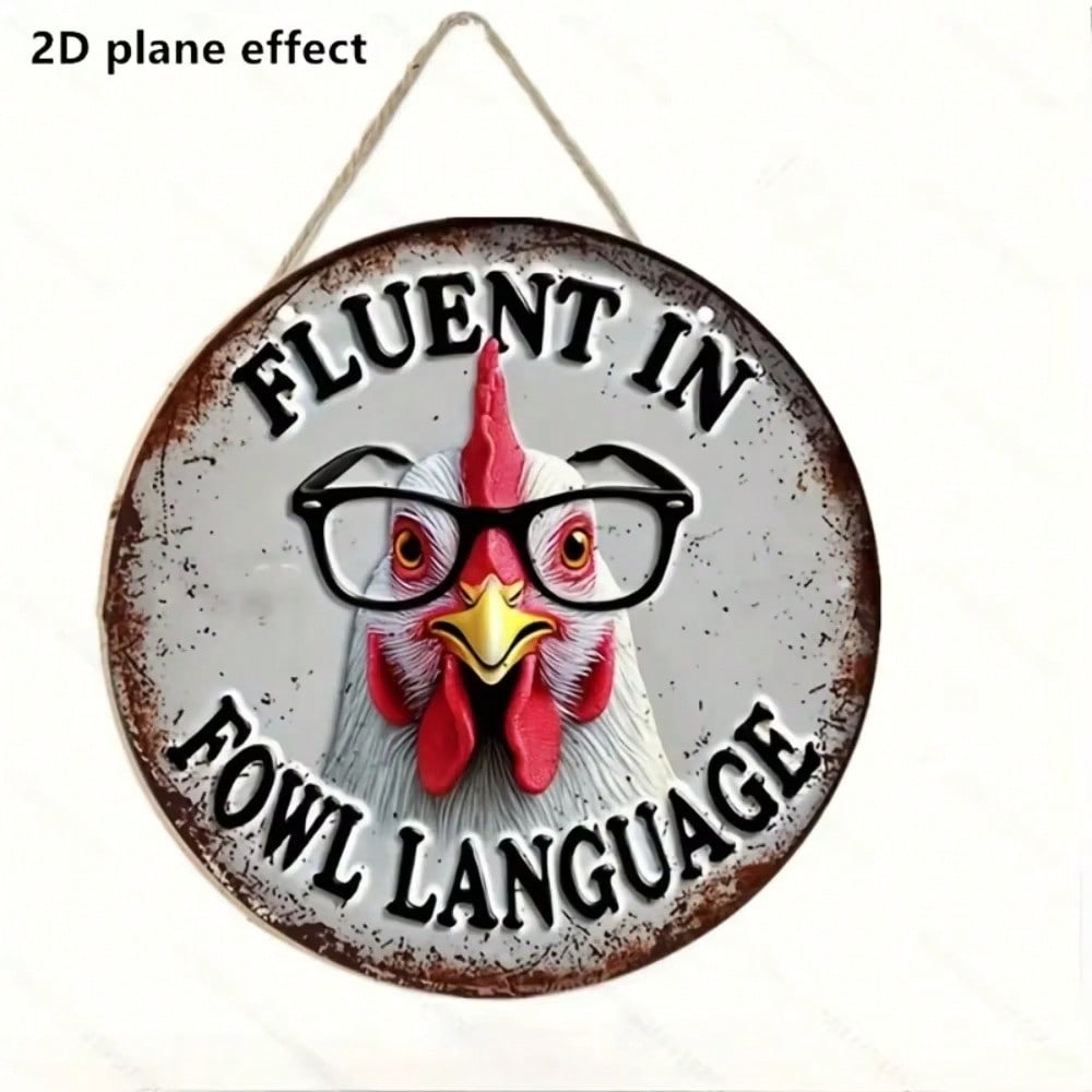 

2D Flat Fluent In Fowl Language Rooster Sign Round Vintage Farmhouse Wall Decor Home Gift Metal Tin Plate 20x20cm різнокольоровий