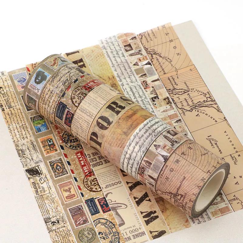 1PC. 10M Decorative Rero Kraft English Script Stamps Map Washi Tape Adhesive Stickers Masking Tape Cute Journaling Stationery