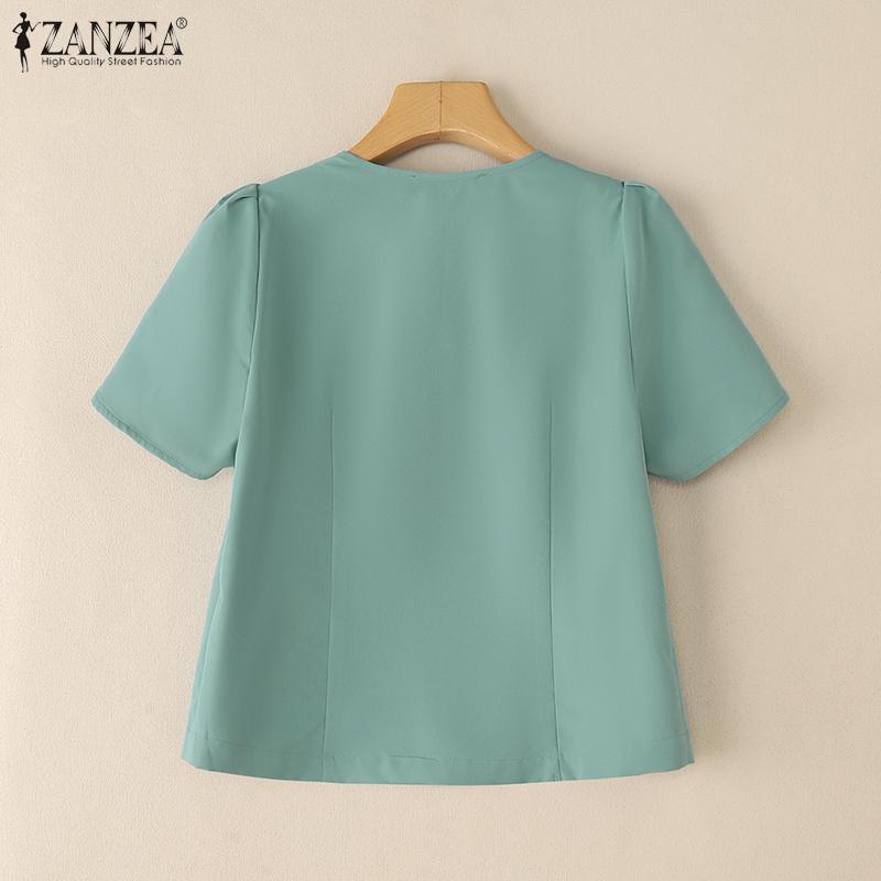 ZANZEA Women Casual V-Neck Solid Color Short Sleeve Blouse