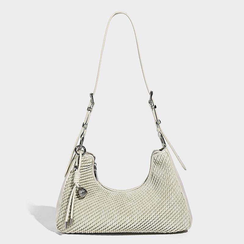 

Korean Style Simple High-End Bag for Women 2025 New Elegant Versatile Commuter Crossbody Bag Textured Underarm Baguette Bag бежевий