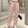 Women's Fashion Solid Color High Waist Drawstring Loose Multi Pocket Strap Casual Pants