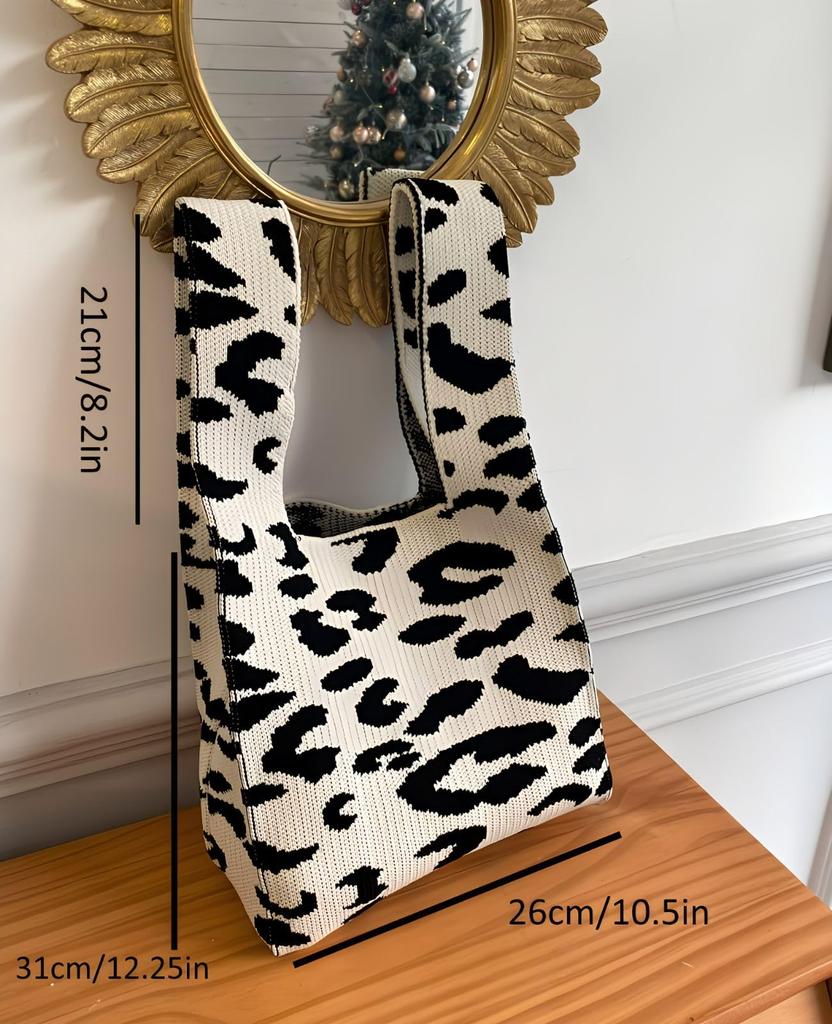 Leopard Print Mini Mini Tote Small Knit [Liberte555] Bag, Bag, Ladies' Bag, Bag, (leopard Print)
