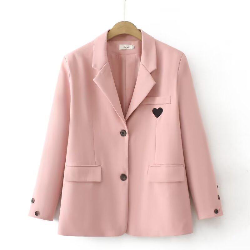 

Heart Print V-Neck Plus Size Blazer - Autumn 2023 Women s Cardigan 3XL рожевий