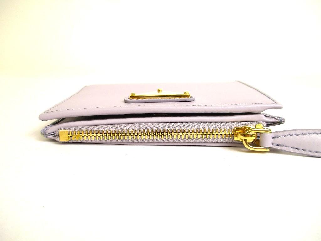 Carteira Dobrável Autêntica PRADA em Couro Roxo Claro Carteira Compacta #b055 Caixa Aberta