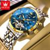 OLEVS Watches for Men Skeleton Flywheel Automatic Mechanical Men's Watches 24 Hour Moon Phase Waterproof Luxury Man Watch 6740