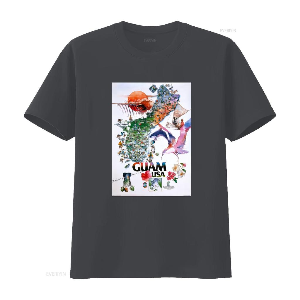 Retro Watercolor Guam Tropical Island Travel Print Casual T Shirt Vintage Washed Streetwear Fashion Breathable Stylish