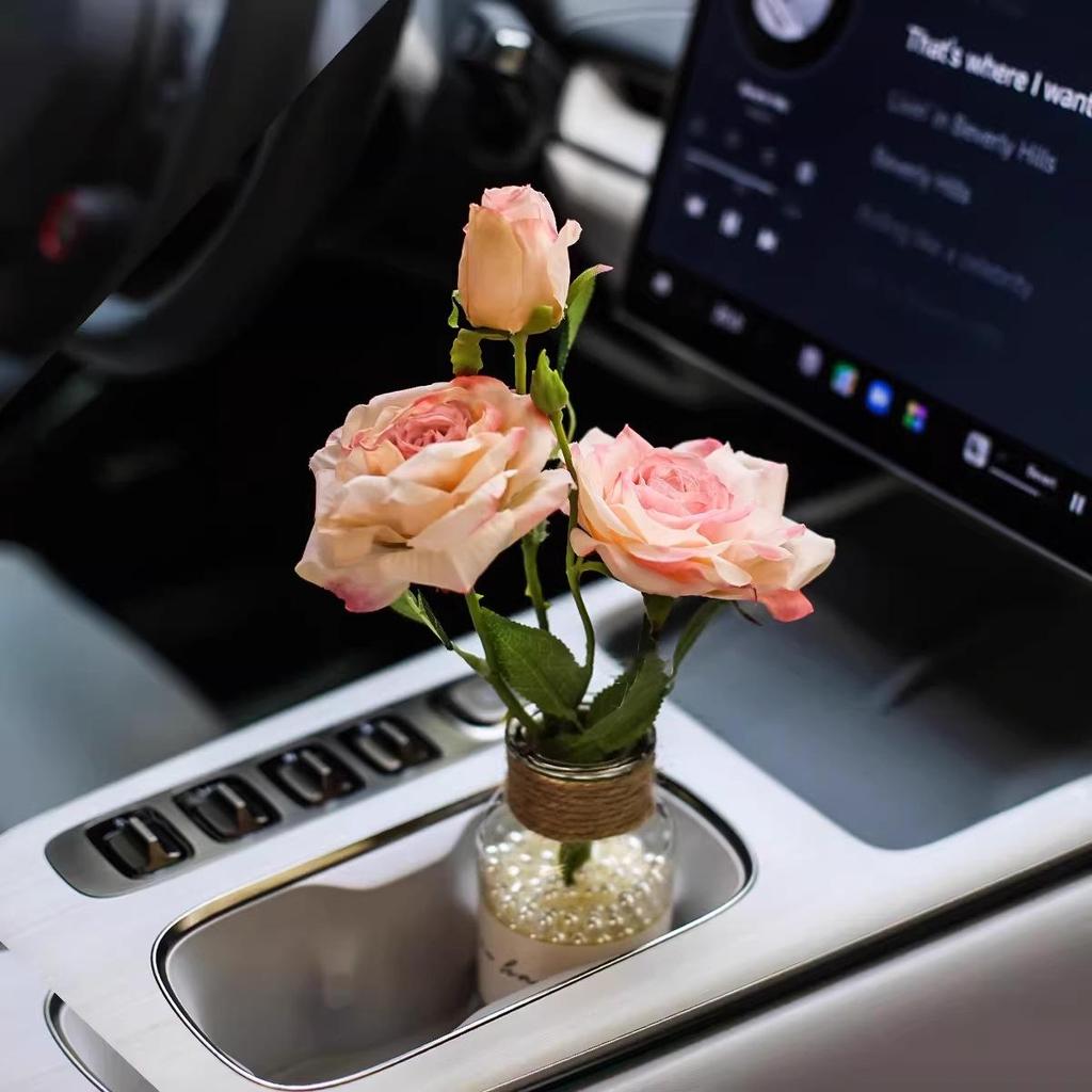 Burnt Edge Rose Imitation Oil Painting for Car Interior Decoration – Cup Holder Floral Ornament