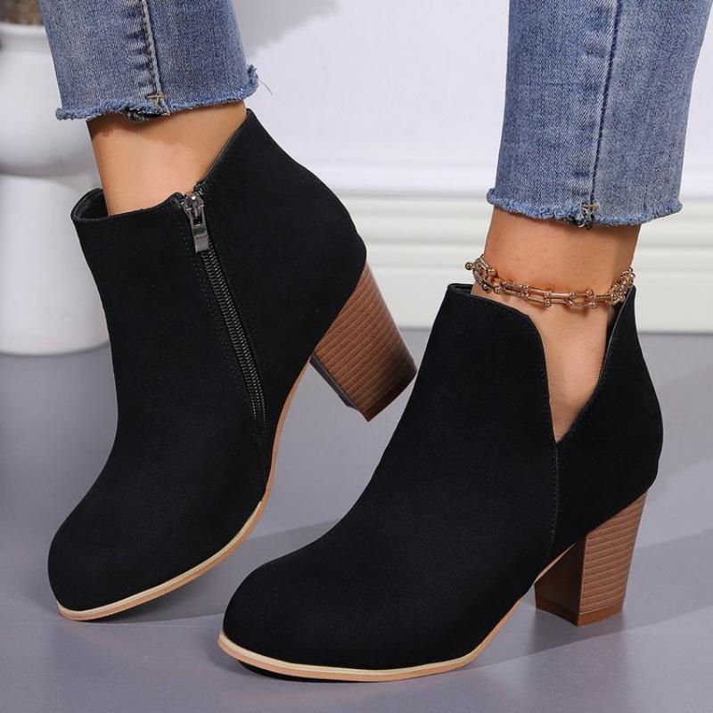 Large Size Nude Medium Heel Fashion Boots Autumn and Winter New Short Tube Outer Wear Side Zipper Versatile Women's Boots