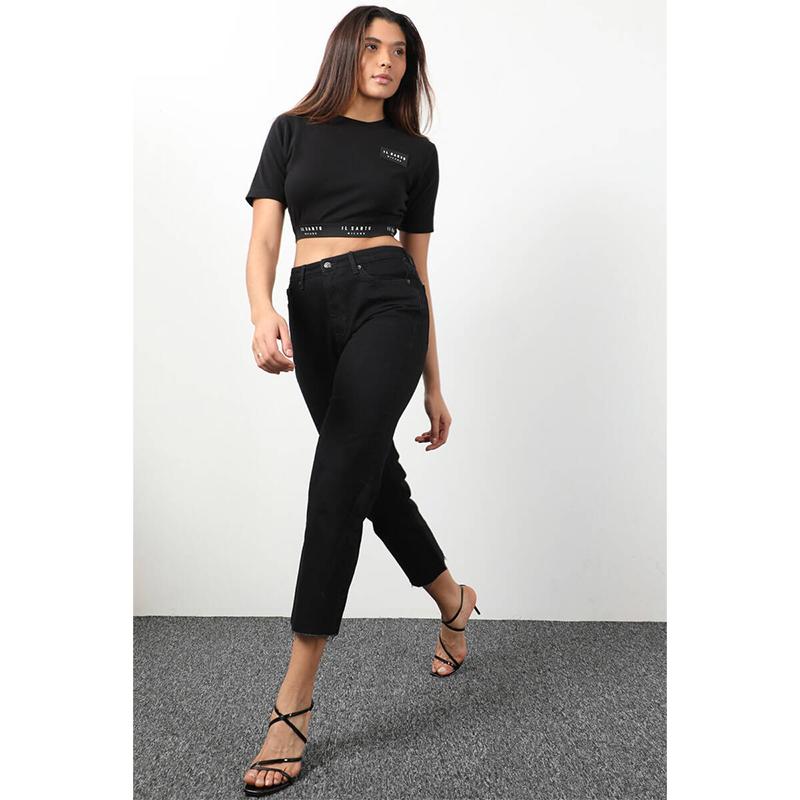 

Женские джинсовые брюки-кюлоты с высокой талией и обрезанным кроем, черные