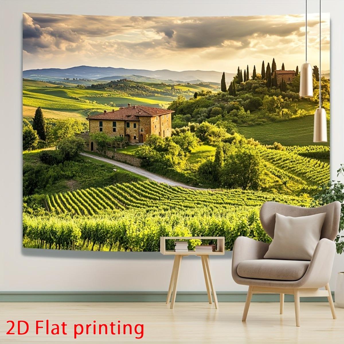 2D plane 1 piece of Tuscan background - Italian rural landscape featuring rolling hills and vineyards 47.2x31.5inch/120*80cm