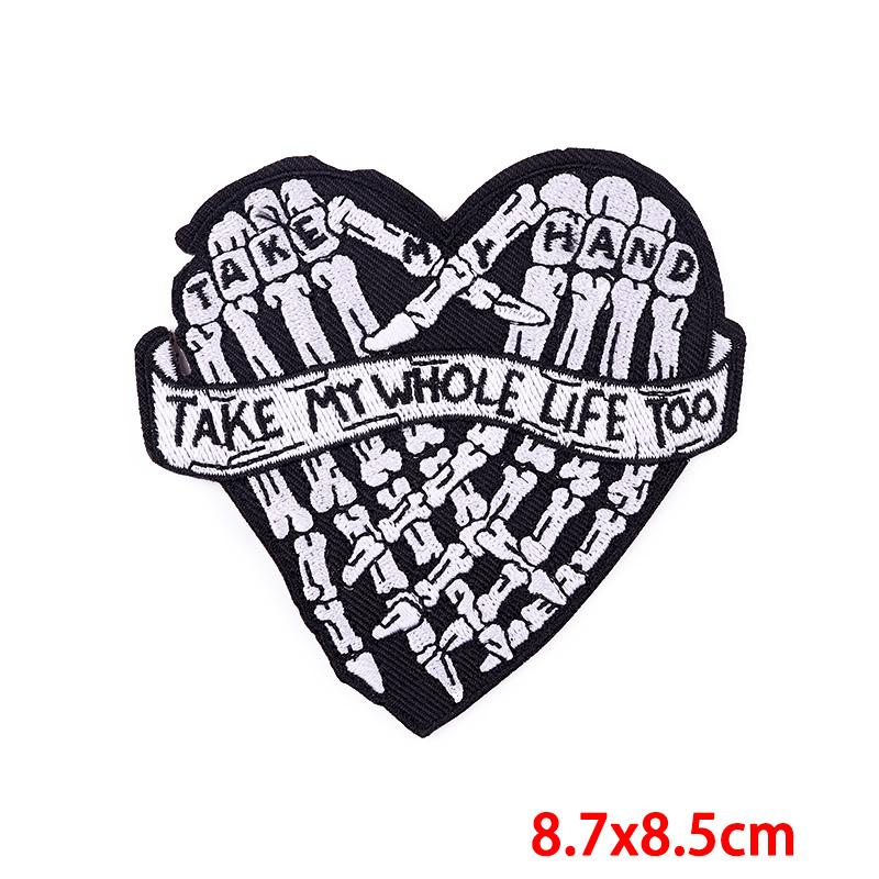 Drinking Coffee Skeleton Patches Skull Finger Letter Embroidery Patch For Clothing Thermoadhesive Patches On Clothes Punk Patch