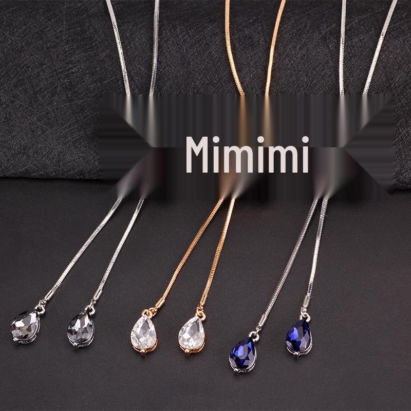 Korean Crystal Flower Sweater Chain Necklace - Long, Versatile for Autumn/Winter
