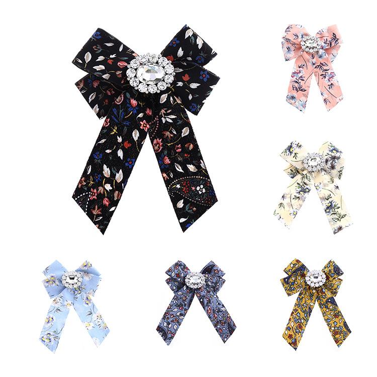JMXD-Printed Fabric Brooch Bow Brooch Rhinestone Pin Collar
