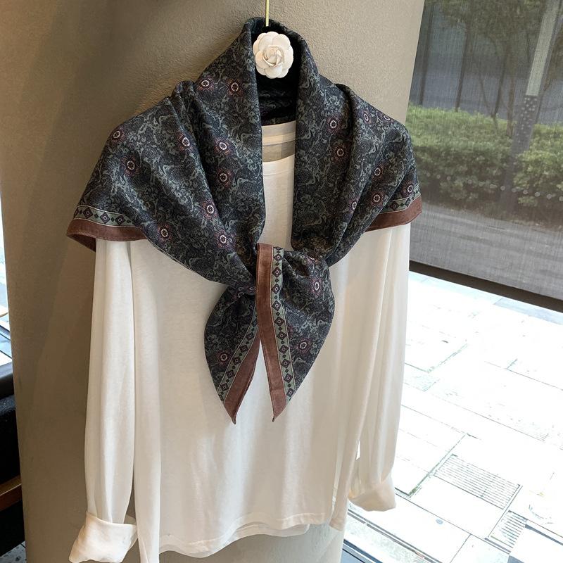 Herringbone pattern double-sided square scarf temperament sense outer fit elegant female versatile flow silk scarf breathable scarf square scarf