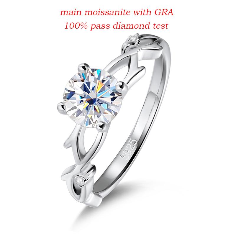 Smyoue 1CT 6.5MM D Color Moissanite Rings for Women Sparkling Wedding Lab Diamond Band S925 Silver Birthday Gift GRA