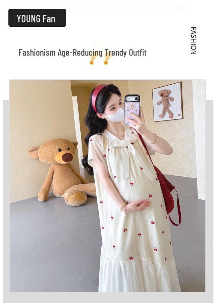 2026 Summer Korean Style Cherry Embroidered Ribbon Dress - Age-Reducing & Chic