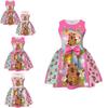 Vestito per Bambina Cartoon Capibara con Gonna Pieghettata in Misto Cotone per Età da 3 a 8 Anni
