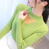 Autumn/winter Women's Knitted Bottoming Shirt Half Turtleneck Mesh Cutout Sweater Slim Knit Sweater Pullover Jumper Top