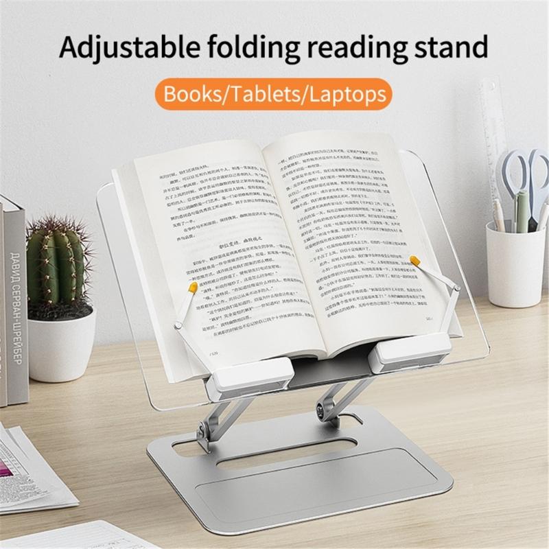 Two Axises Adjustable Foldable Laptop Book Stand Aluminum Construction 360 Rotation Clear Acrylic Ergonomic Holder