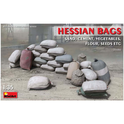 

Miniart 1/35 Scale Burlap Sack Set (for sand, cement, vegetables, flour, seeds, etc.) Plastic Model MA35586