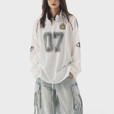 Unisex V Yaka Uzun Kollu Retro Forma Üst