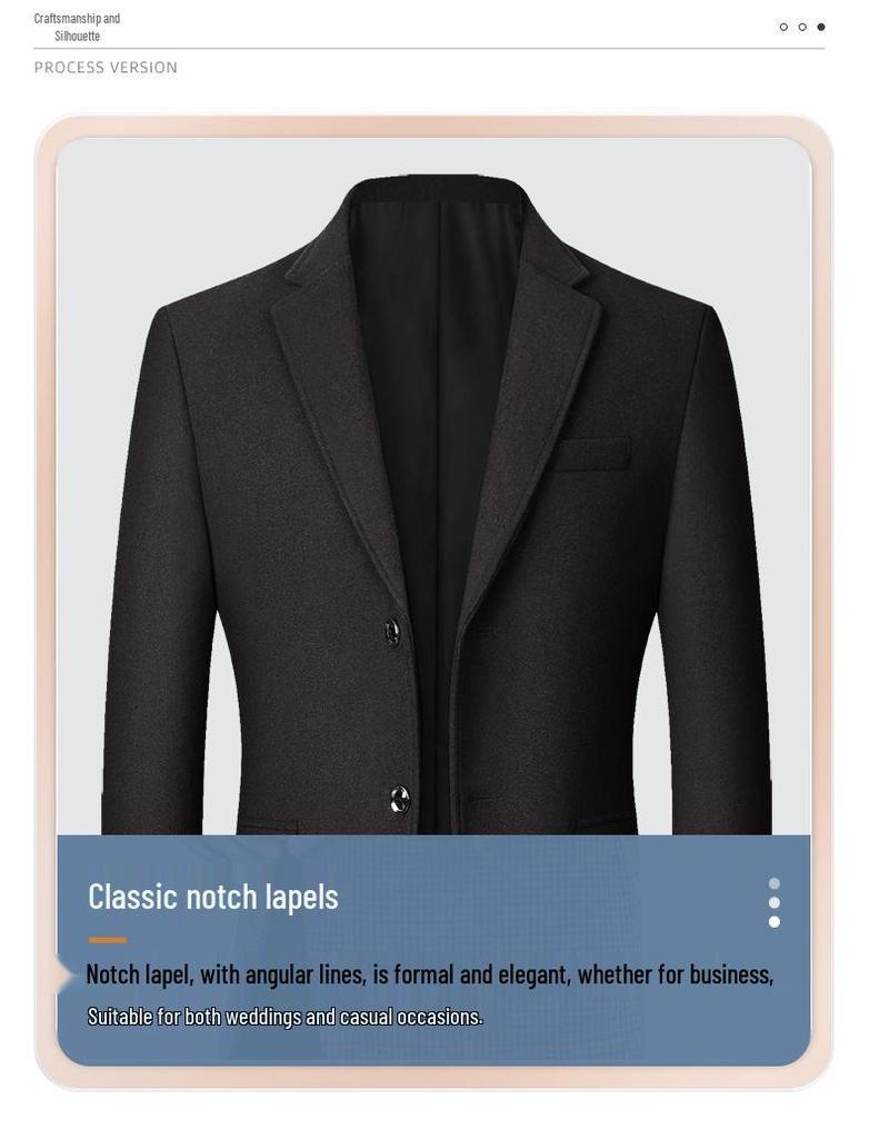 New Men's Wool Blend Business Casual Suit Jacket for Autumn and Spring - Iron-Free, Perfect for Middle-Aged Dads