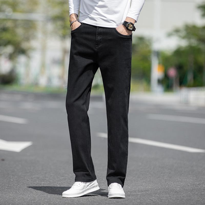 Spring and Autumn Regular Men's Elastic Jeans Men's Business Loose Straight Casual Wide Leg Pants Men's