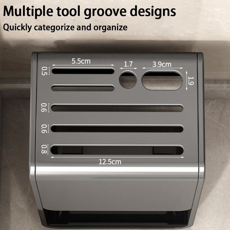 Knife Rack Kitchen Stainless Steel Multi-Functional Wall-Mounted No-Drill Knife Holder