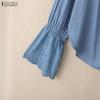 ZANZEA Women Casual Round Neck Loose Crochet Splice Long Sleeve Blouse