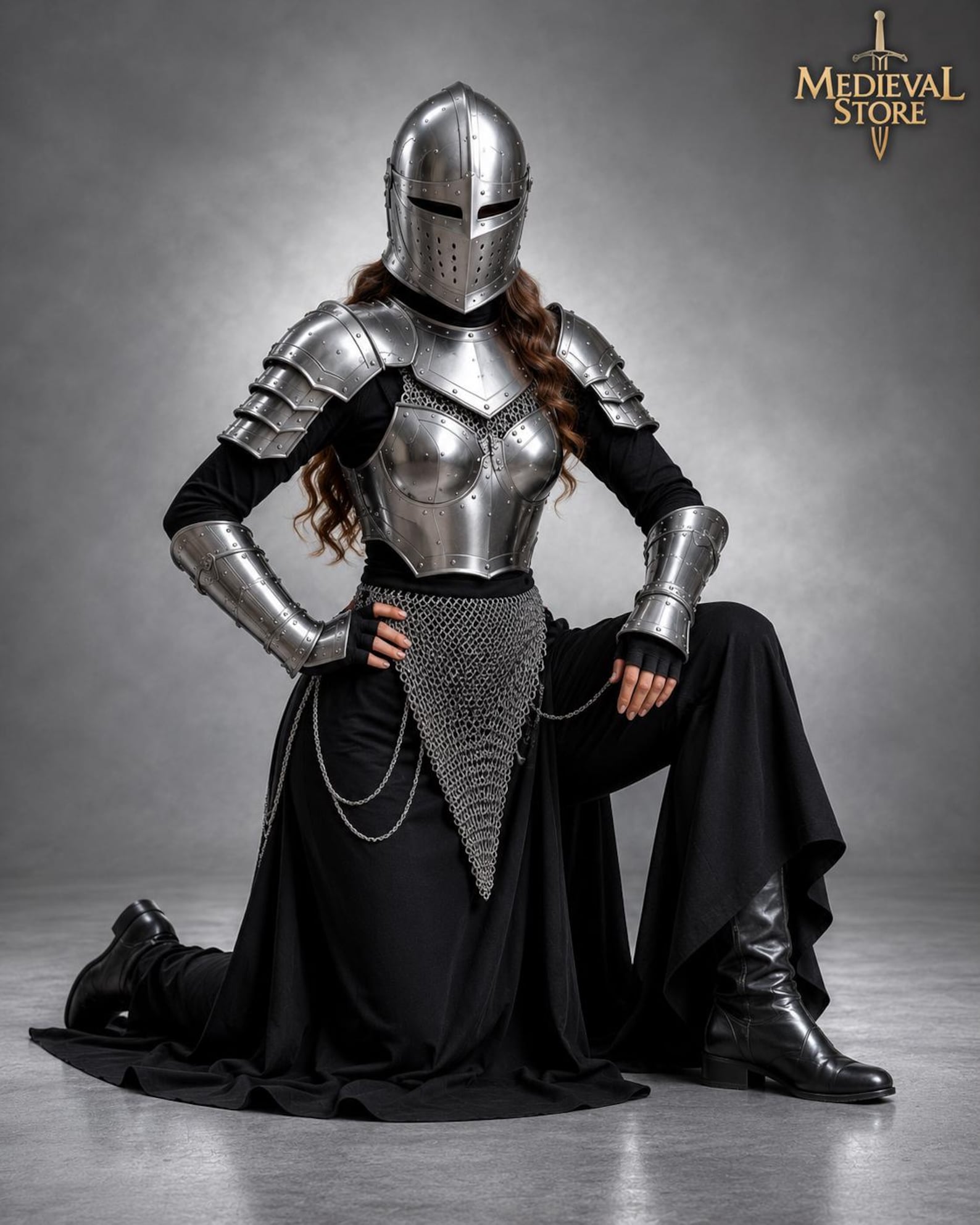 Women s Medieval Knight Costume Set for LARP Cosplay Renaissance Festival