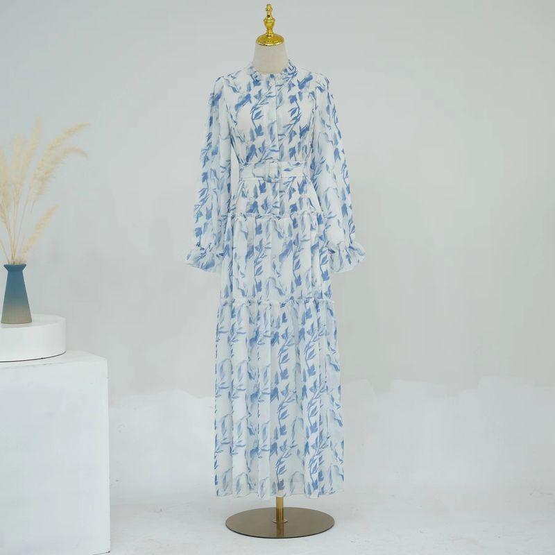 

Middle East New Ethnic Style round Neck Print Belt Dress Belt round Neck Neck Printed Dres Printed S