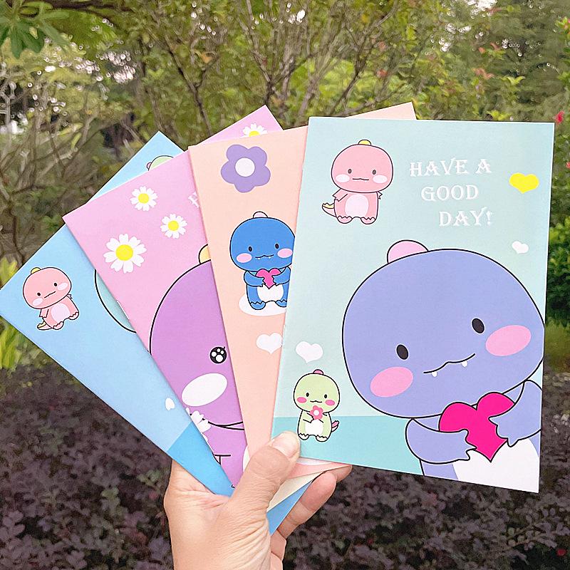A5 Cute Cartoon Dinosaurs Soft Cover Notebook with Single Line Pages Heart Creation