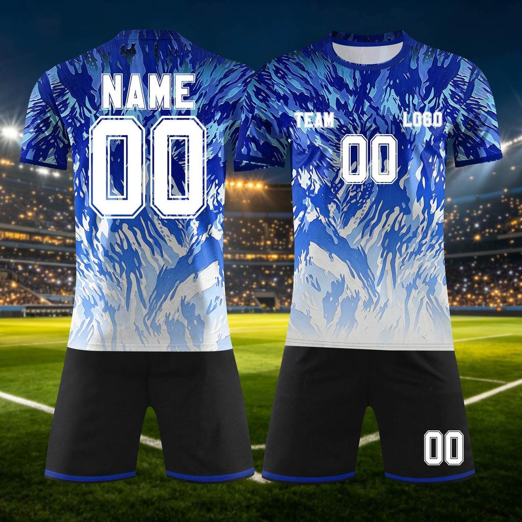 Customizable DIY Two Piece Sports Jersey Set with Short Sleeve Shirt and Shorts for Team or Individual Use