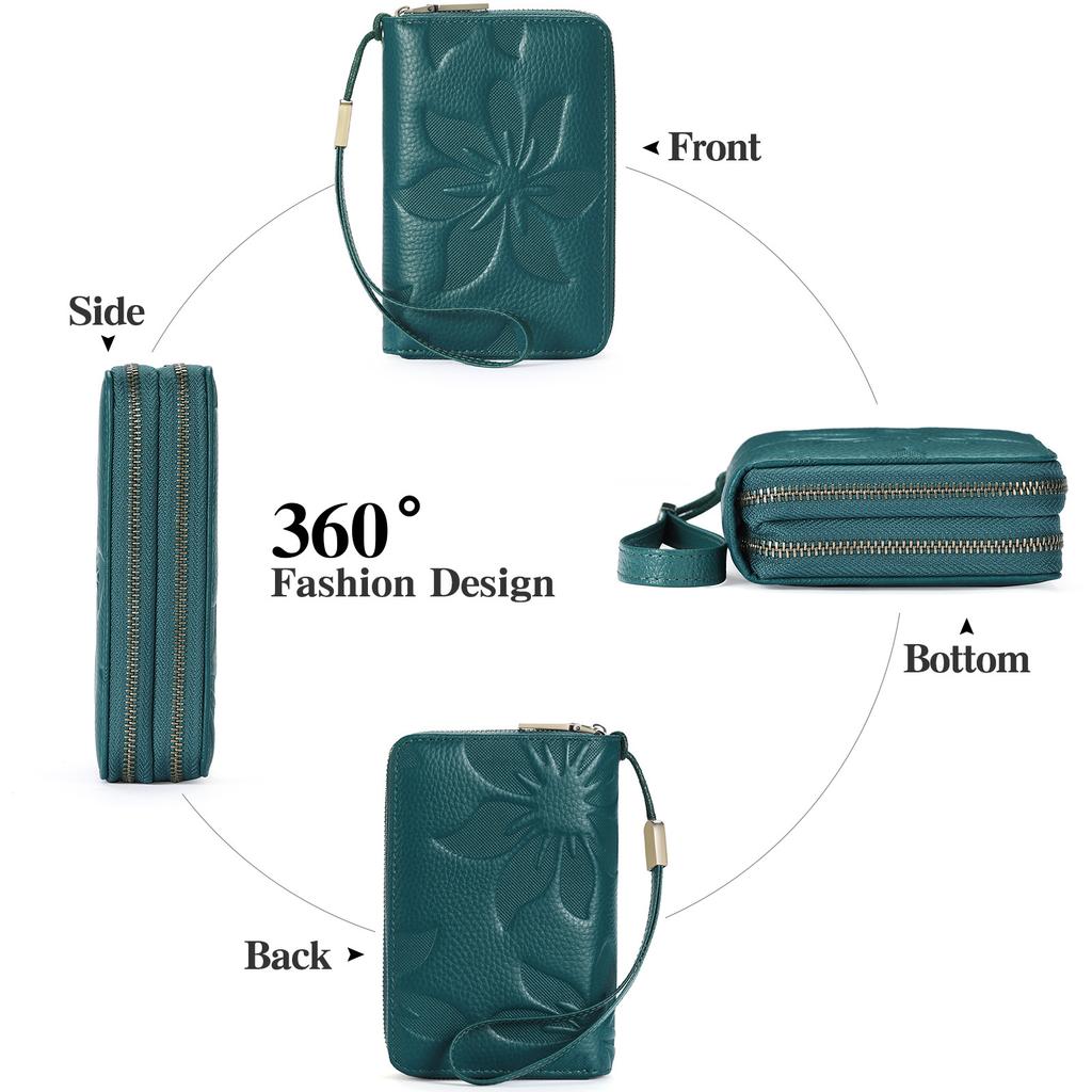 New Women First Layer Cowhide Wallet Short Double Zipper Clutch Purse Multifunctional Genuine Leather Card Coin Cash Storage Handbag