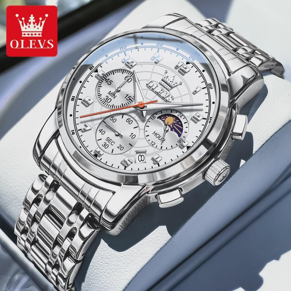 Men Quartz Movement Watch Multi-functional Dial Chronography Night Light Function 30m Waterproof Watch