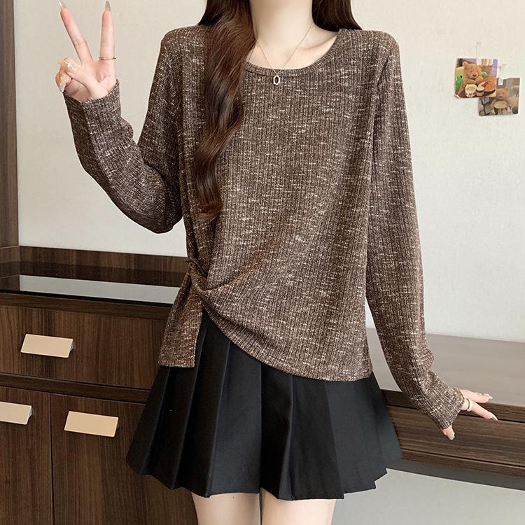 

Plus Size Women s Korean Style Round Neck Loose Slimming Irregular Knit Top XL кавовий