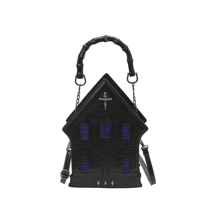 Gothic Castle Shoulder Bag 3D House Shape Messenger Bag Creative Design Halloween Essential Handbag Fashion Print Unique Women