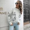 GMXIA Damenmode, lässig, Kätzchen-Druck, Herbst-Winter, langärmelig, halber Rollkragenpullover, lose Pullover