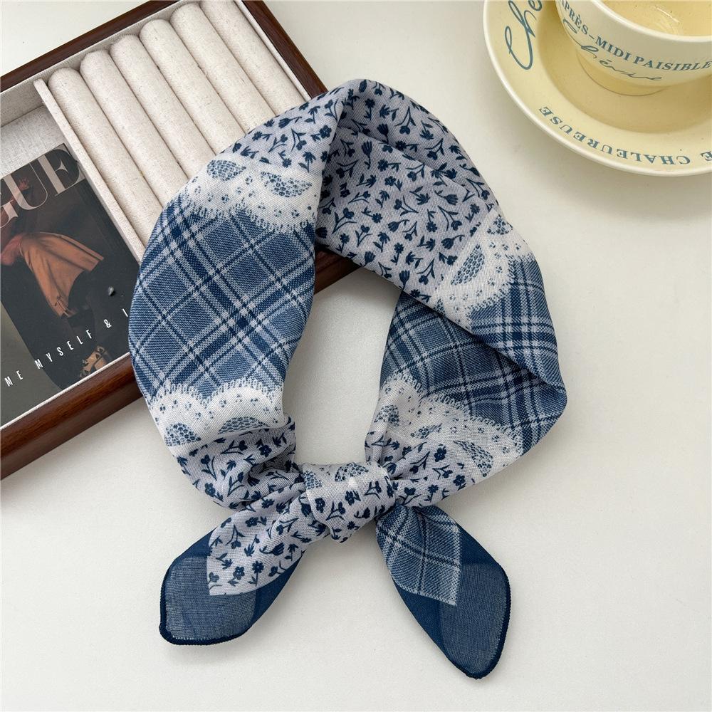 Liten fyrkantig scarf i bomull och linne Sidenhalsduk Dam Vår och höst Ny stil Konstnärlig och mångsidig Mode Temperament Huvudband Scarf