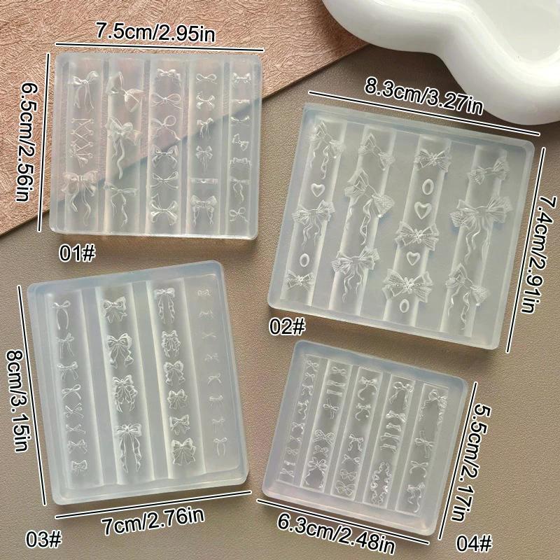 3D Ribbon Bowknot Shaped Mold Stamping Stencils UV Gel Polish Art Mould Silicone Carving Mold DIY Design Nail Charm Decorations