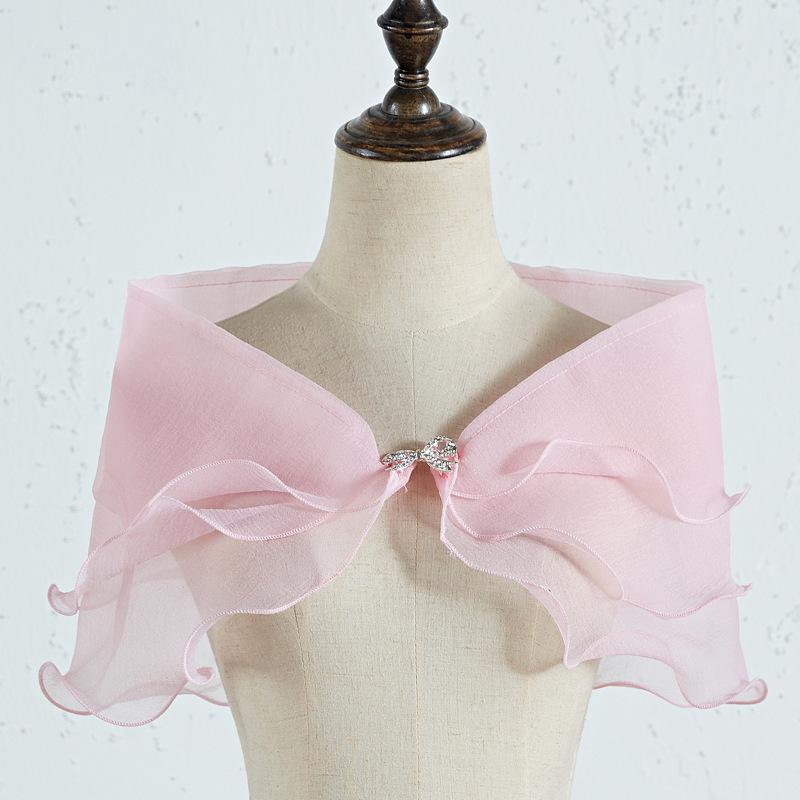 Ruffle Organza Shrug Bolero With Rhinestone Bow Clip Multi Color Sheer Tulle Cape Wrap For Off Shoulder Evening Prom Wedding Dress