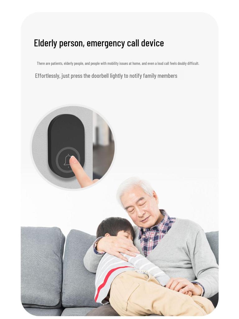 Wireless Self-Powered Waterproof Doorbell with Long Range and High Volume for Homes and Elderly Paging