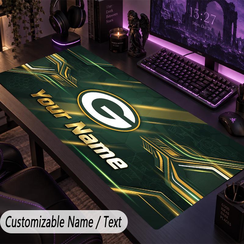 Duża Podkładka pod Myszę Green Bay Packers Tekst z Imieniem Personalizowana Mata na Biurko Antypoślizgowa Podkładka do Gier