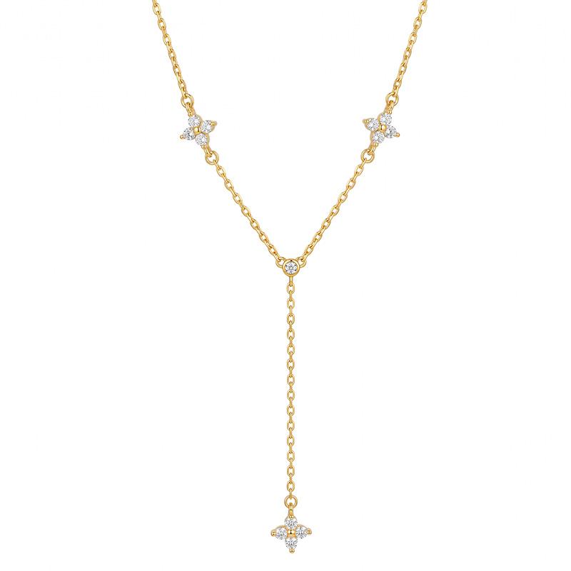 925 Sterling Silver Marquise Zircon Four Leaf Clover Lariat Y Long Tassel Chain Necklace