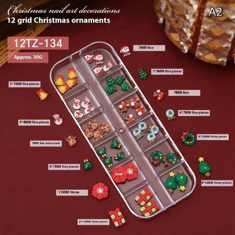 12 Grids Nail Enhancement Christmas Style Milu Deer Snowflake Nail Decoration Nail Charm Diy Manicure Tools